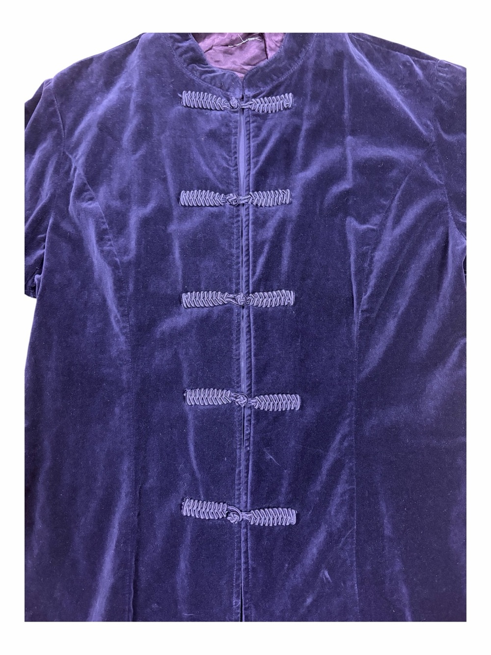Vintage Purple Velvet Mandarin Collar Tang Jacket Traditional Frog Closures
